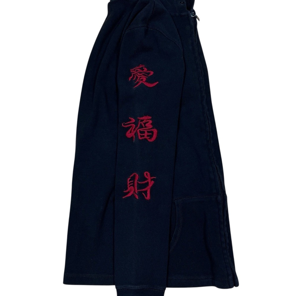 Vtg Lucky Brand Embroidered Roses Full Zip Hoodie Sz S Slim Fit Black Stretch - Picture 3 of 8